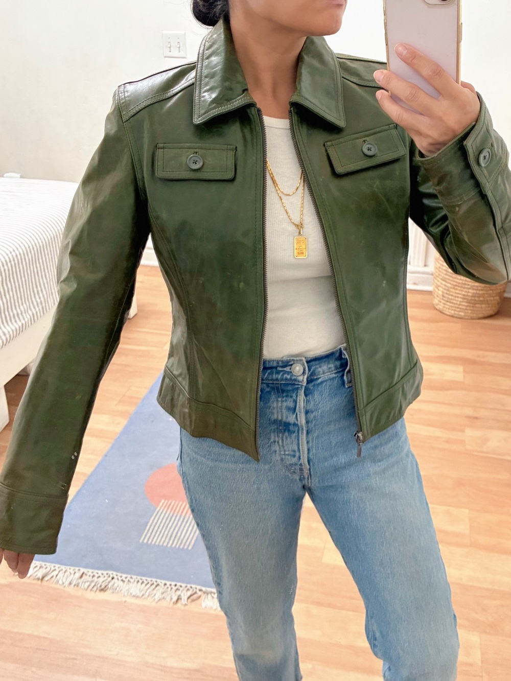 Vintage Mossimo Green Leather Jacket sz S